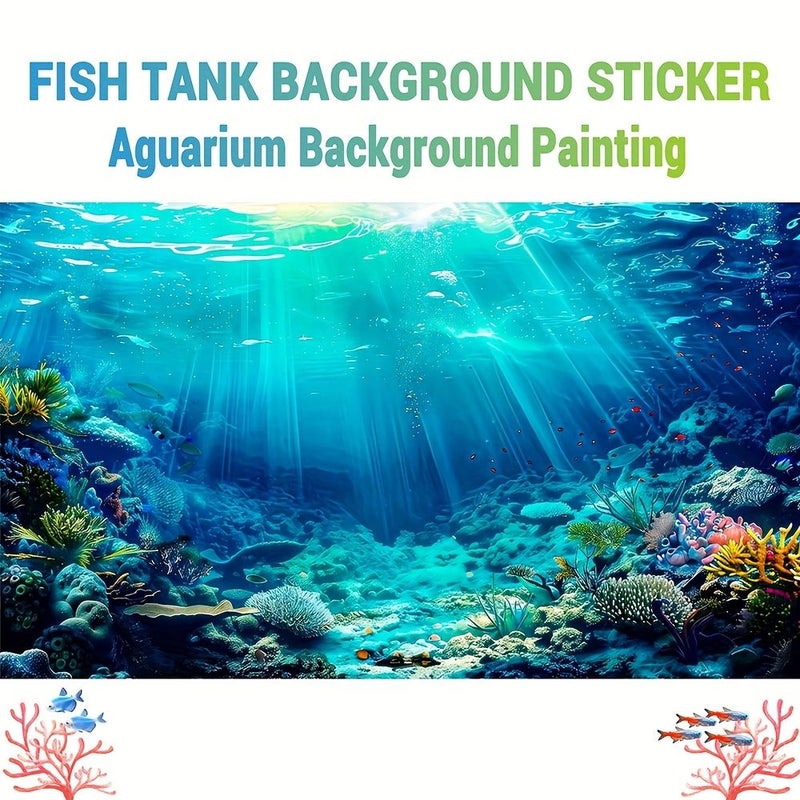 Sunlit Coral Sanctuary Undersea Sunlight Themed Aquarium Background Painting Reptile Tank Background Decoration Self-Adhesive Sticker Backdrop Panel For Marine Tank 47.24 17.72 Inch - Image 4