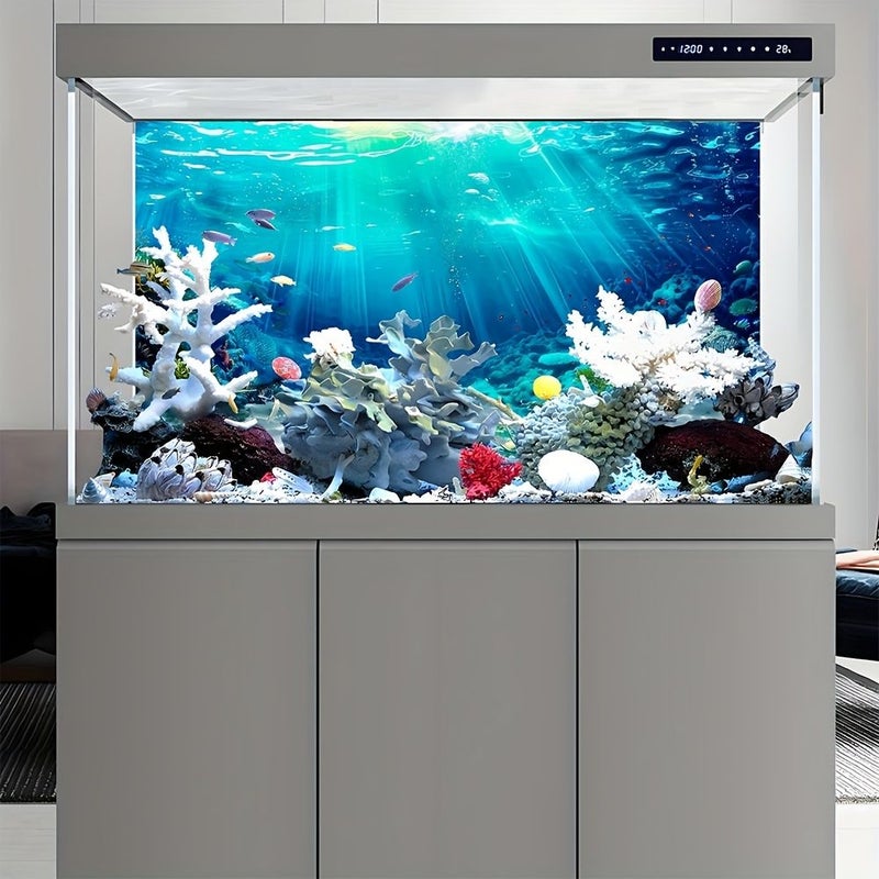 Sunlit Coral Sanctuary Undersea Sunlight Themed Aquarium Background Painting Reptile Tank Background Decoration Self-Adhesive Sticker Backdrop Panel For Marine Tank 47.24 17.72 Inch - Image 5