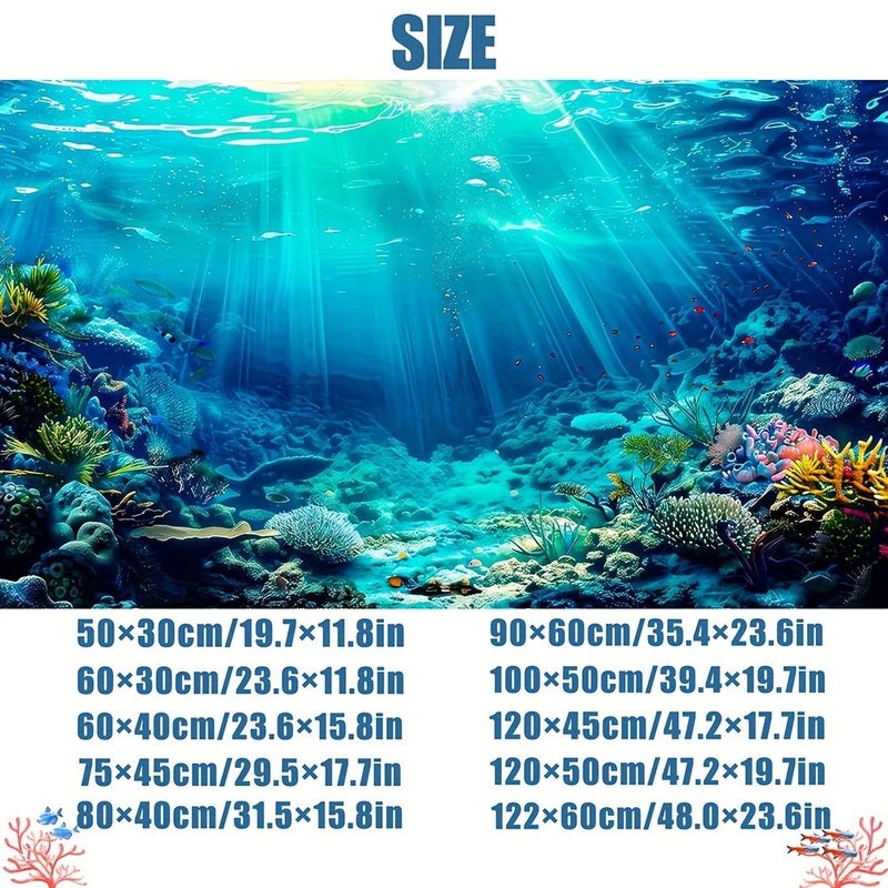 Sunlit Coral Sanctuary Undersea Sunlight Themed Aquarium Background Painting Reptile Tank Background Decoration Self-Adhesive Sticker Backdrop Panel For Marine Tank 47.24 17.72 Inch - Image 2