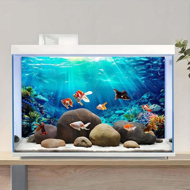 Sunlit Coral Sanctuary Undersea Sunlight Themed Aquarium Background Painting Reptile Tank Background Decoration Self-Adhesive Sticker Backdrop Panel For Marine Tank 47.24 17.72 Inch - Image 1