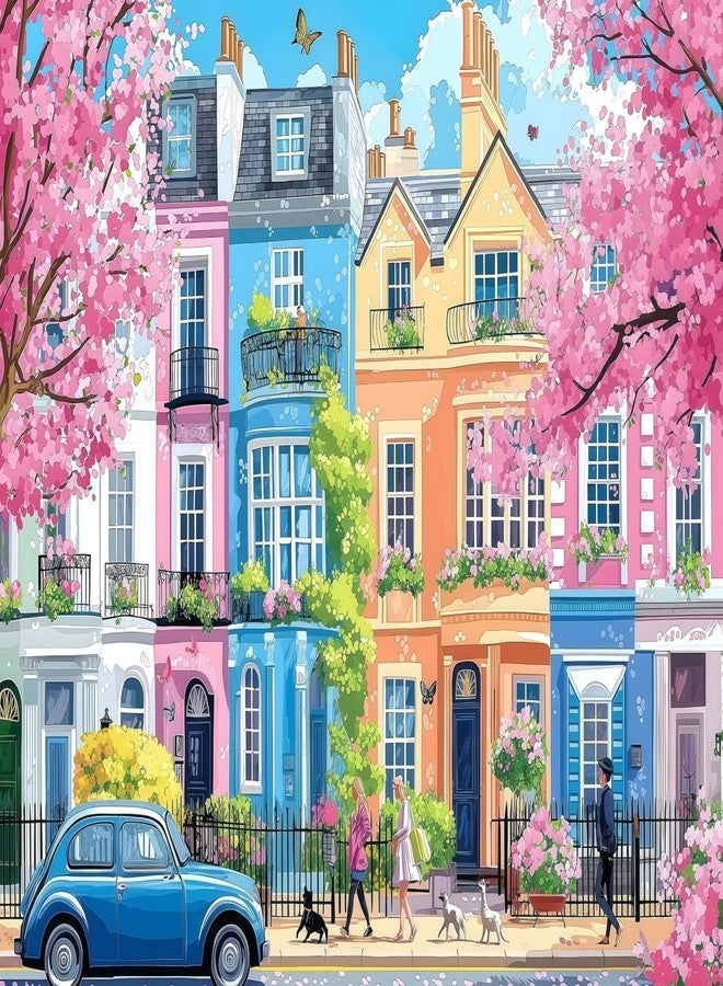 CSZPPQAF Cherry Blossom Paint by Numbers for Adults Beginner, Colorful Architecture Paint by Number Kits on Canvas, DIY Street Scenery Oil Painting for Home Wall Decor 12X16inch - Image 1