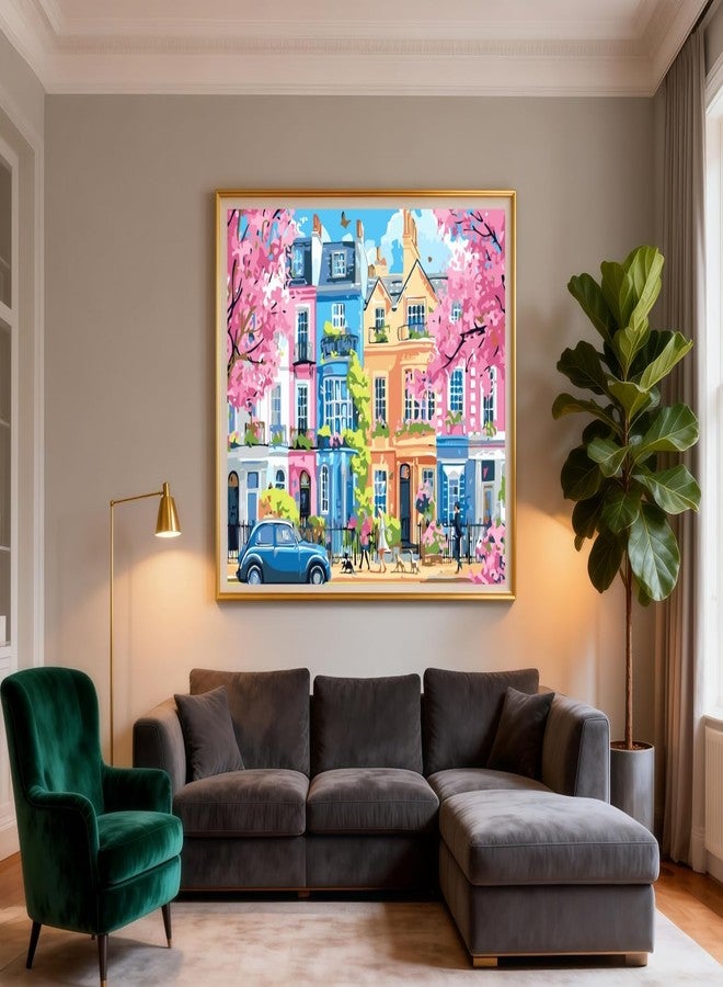 CSZPPQAF Cherry Blossom Paint by Numbers for Adults Beginner, Colorful Architecture Paint by Number Kits on Canvas, DIY Street Scenery Oil Painting for Home Wall Decor 12X16inch - Image 4
