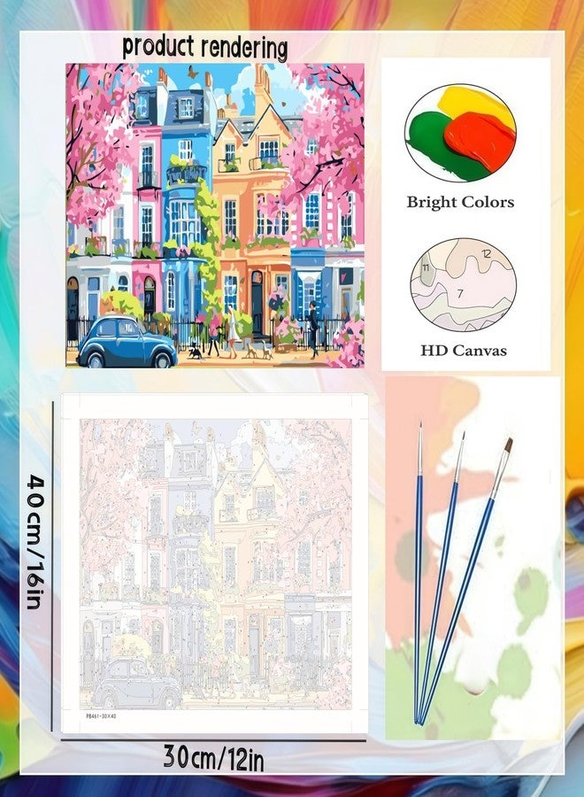 CSZPPQAF Cherry Blossom Paint by Numbers for Adults Beginner, Colorful Architecture Paint by Number Kits on Canvas, DIY Street Scenery Oil Painting for Home Wall Decor 12X16inch - Image 5