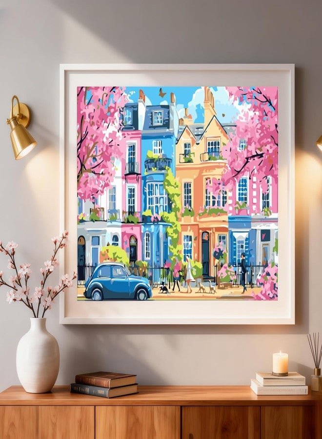 CSZPPQAF Cherry Blossom Paint by Numbers for Adults Beginner, Colorful Architecture Paint by Number Kits on Canvas, DIY Street Scenery Oil Painting for Home Wall Decor 12X16inch - Image 2