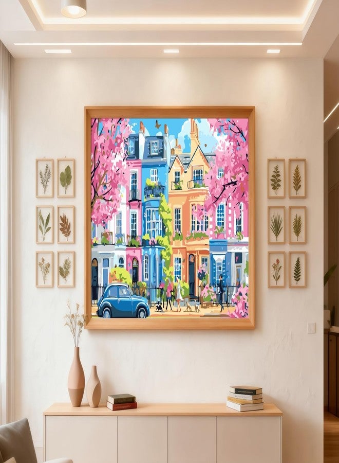 CSZPPQAF Cherry Blossom Paint by Numbers for Adults Beginner, Colorful Architecture Paint by Number Kits on Canvas, DIY Street Scenery Oil Painting for Home Wall Decor 12X16inch - Image 3