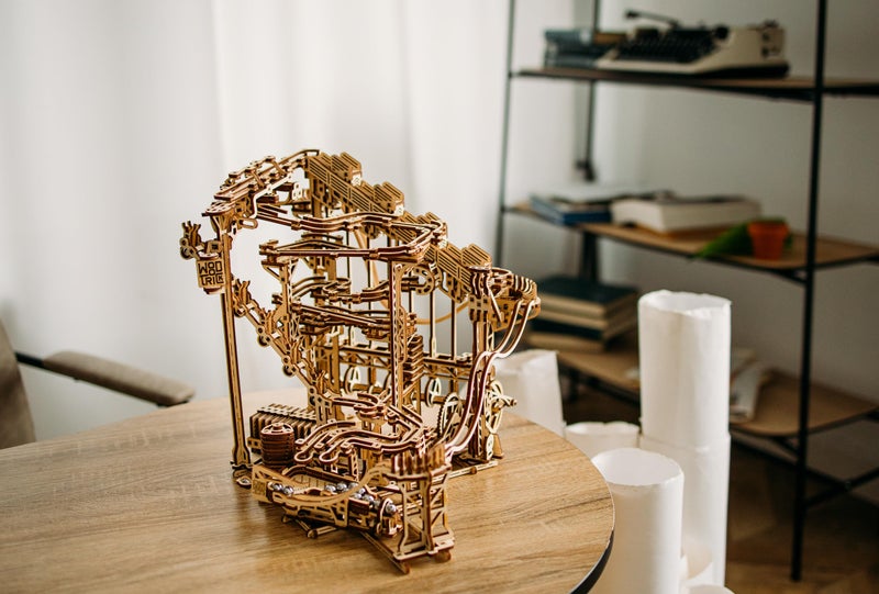 Wood Trick Wooden Marble Run Spiral Electric Motorized - Wooden 3D Puzzles for Adults to Build - 13x13 - Roller Coaster Mechanical Wooden Model Kits for Adults to Build - Image 5
