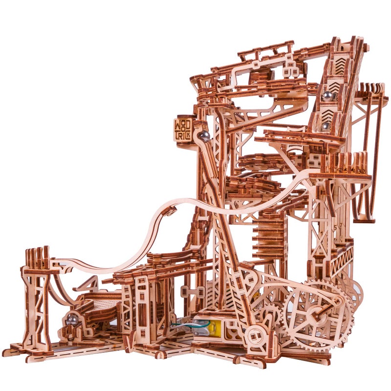 Wood Trick Wooden Marble Run Spiral Electric Motorized - Wooden 3D Puzzles for Adults to Build - 13x13 - Roller Coaster Mechanical Wooden Model Kits for Adults to Build - Image 3