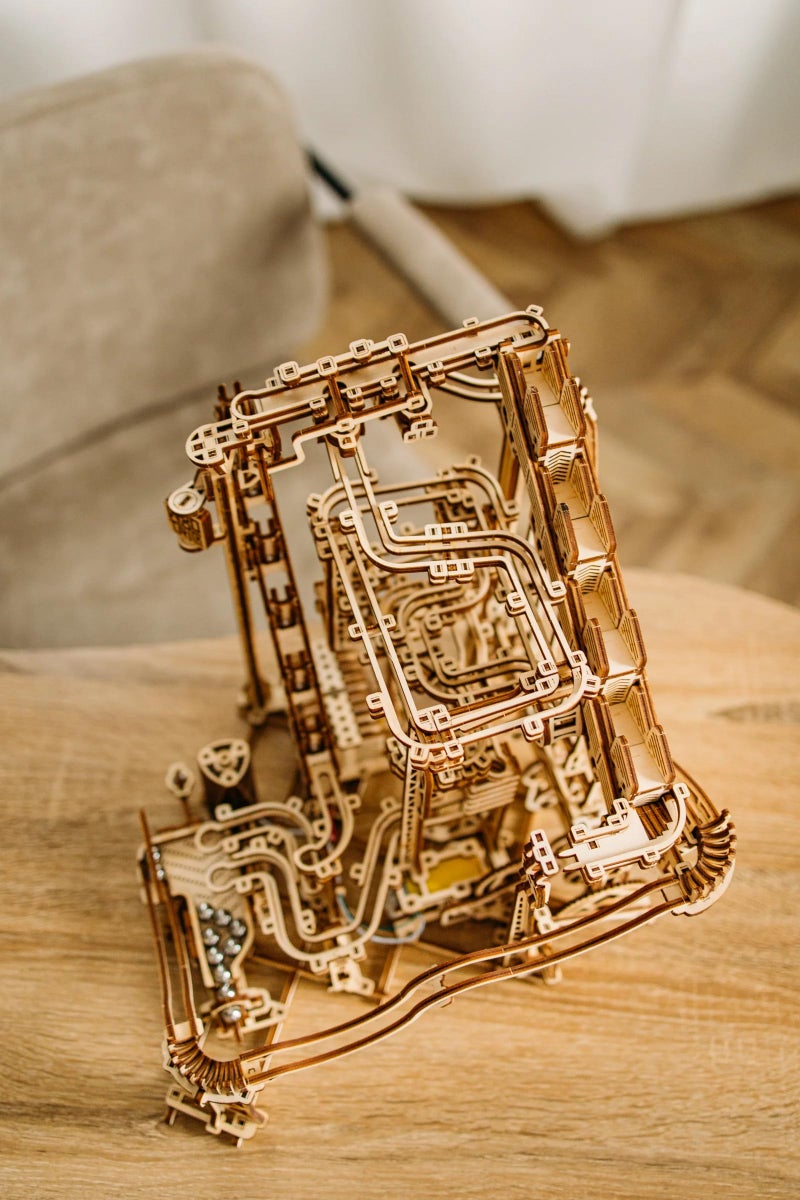 Wood Trick Wooden Marble Run Spiral Electric Motorized - Wooden 3D Puzzles for Adults to Build - 13x13 - Roller Coaster Mechanical Wooden Model Kits for Adults to Build - Image 4
