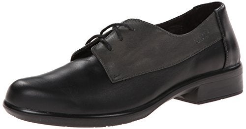 NAOT Footwear Women's Kedma Lace Up Shoe Black Lthr/Gray Combo 7 M US,Jet Black Lthr/Tin Gray Lthr/Black Madras Lthr - Image 3