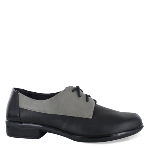 NAOT Footwear Women's Kedma Lace Up Shoe Black Lthr/Gray Combo 7 M US,Jet Black Lthr/Tin Gray Lthr/Black Madras Lthr - Image 2