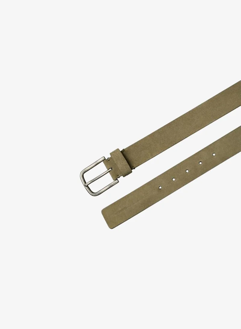 Calvin Klein Brown / Antique Brass Rounded Buckle Suede Belt for Men | Best Price UAE