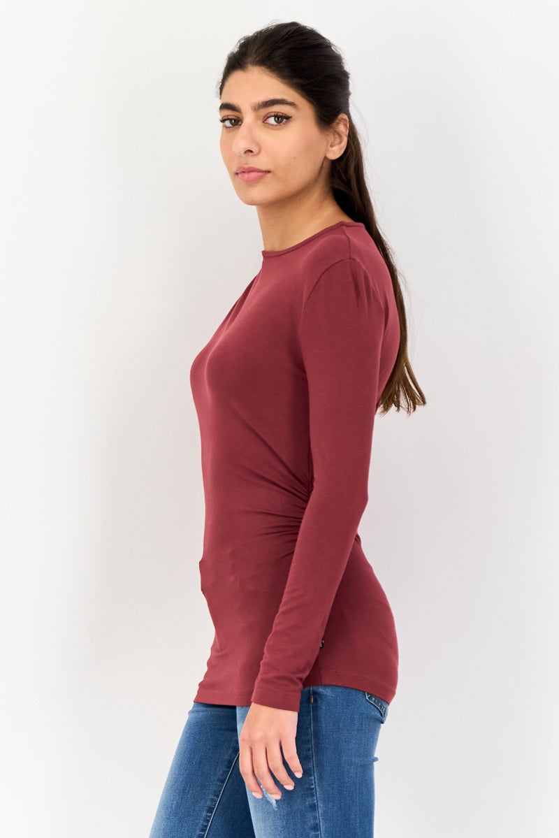 Levi's قميص نسائي بأكمام طويلة وياقة دائرية، مارون - Image 3