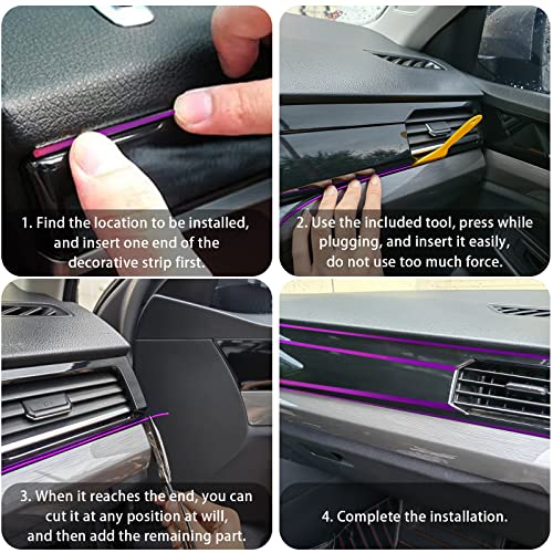 OSIFIT Car Interior Trim Strips,Universal 33ft Car Electroplating Decoration Styling Door Dashboard, Flexible Interior Trim Accessories with Installing Tool(Purple) - Image 4