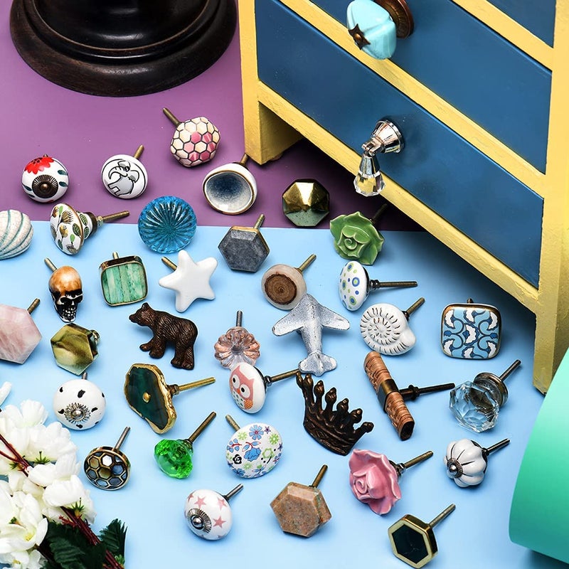 Indian-Shelf IndianShelf Pack of 6 Navy Blue Door Handles Ceramic Drawer Pull Round Door Pull Dotted Heart Drawer Knob Dresser Knob Single Cabinet Knobs Unicorn Drawer Knobs Dresser Knobs Girls Room - Image 3