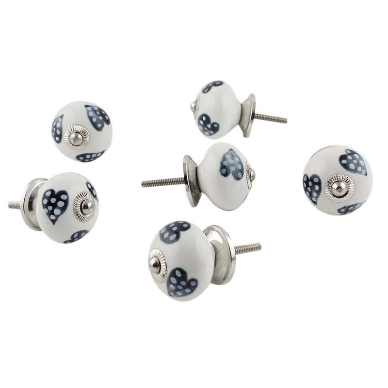 Indian-Shelf IndianShelf Pack of 6 Navy Blue Door Handles Ceramic Drawer Pull Round Door Pull Dotted Heart Drawer Knob Dresser Knob Single Cabinet Knobs Unicorn Drawer Knobs Dresser Knobs Girls Room - Image 1