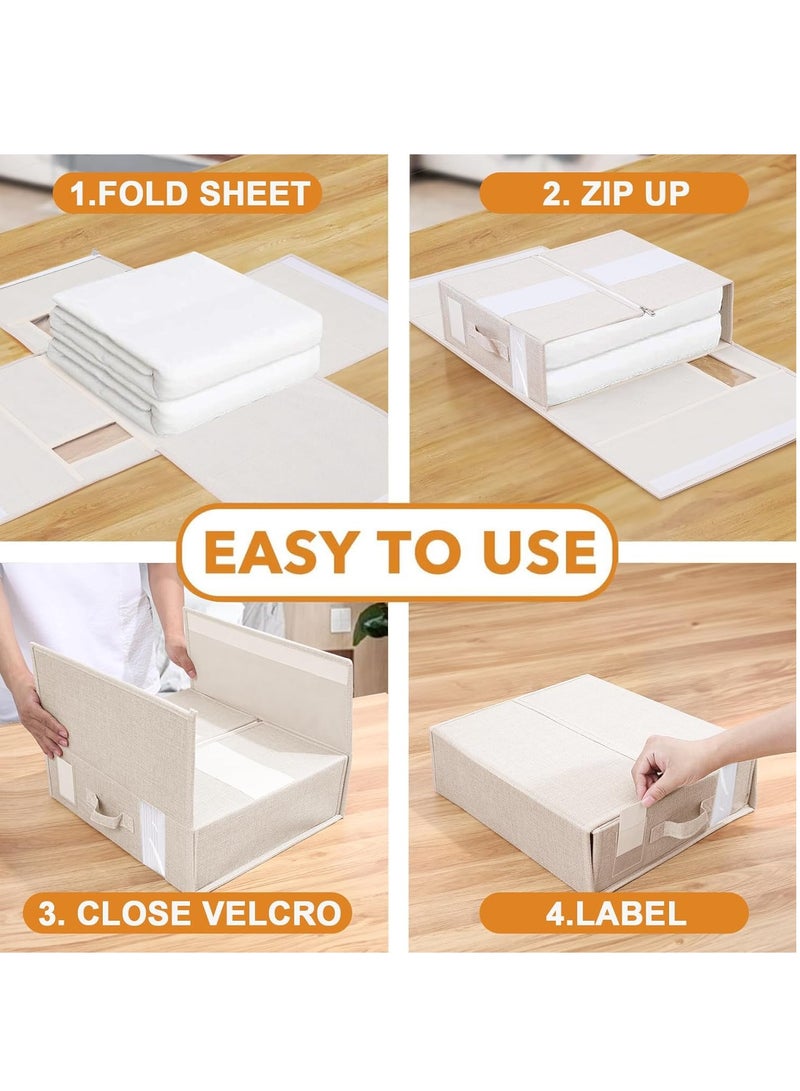 2PCS Bed Sheet Organizers and Storage Foldable Sheet Organizer for Sheets Set Organizing Bedding Container with Window Linen Closet Organizer for Bedding Clothes Towels (Beige 2PCS) - Image 5