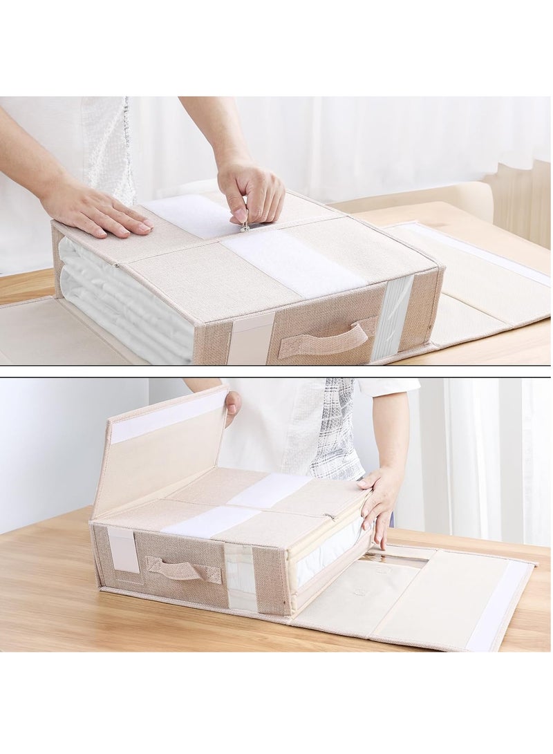2PCS Bed Sheet Organizers and Storage Foldable Sheet Organizer for Sheets Set Organizing Bedding Container with Window Linen Closet Organizer for Bedding Clothes Towels (Beige 2PCS) - Image 3