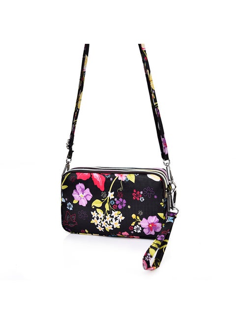 New cross-body mobile phone bag three-layer horizontal large capacity shoulder bag clutch long wallet mini bag wholesale Hundred flowers blossom# shoulder strap