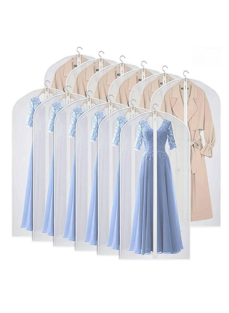 12 Pack Garment Bags for Hanging Clothes Clear Suit Bag Dust Resistant Clothing Bags PEVA Breathable Clothes Protectors with Zipper for for Closet Storage and Travel（60×140CM）  - Image 1