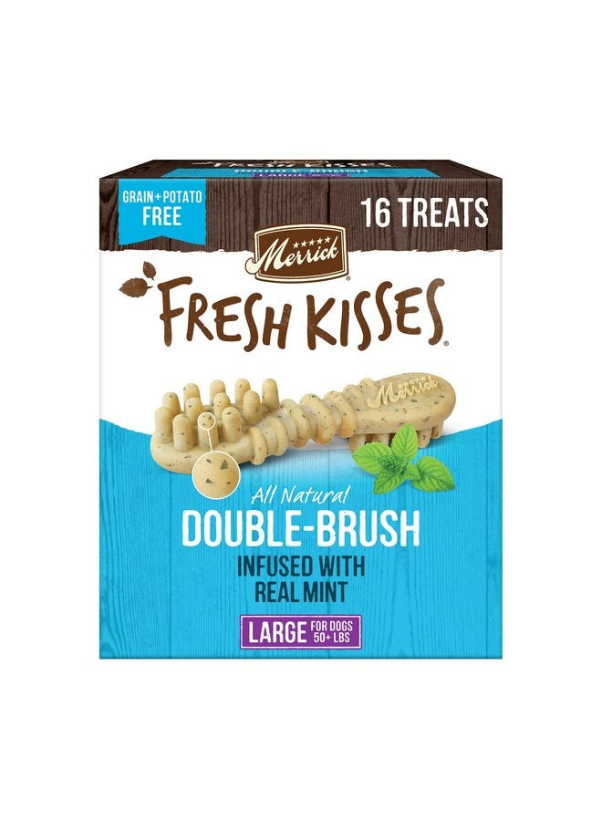 ميريك علكات الأسنان الطبيعية Merrick Fresh Kisses، على شكل فرشاة أسنان، مملوءة بالنعناع الحقيقي، للكلاب الكبيرة - علبة تحتوي على 16 قطعة - Image 1
