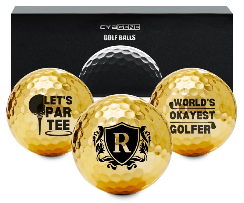 CybGene Funny Golf Gifts for Men Unique, Personalized Gold Golf Balls, Cool Accessories for Golf Lovers, Golfers, for Birthday and Christmas, R - Image 1