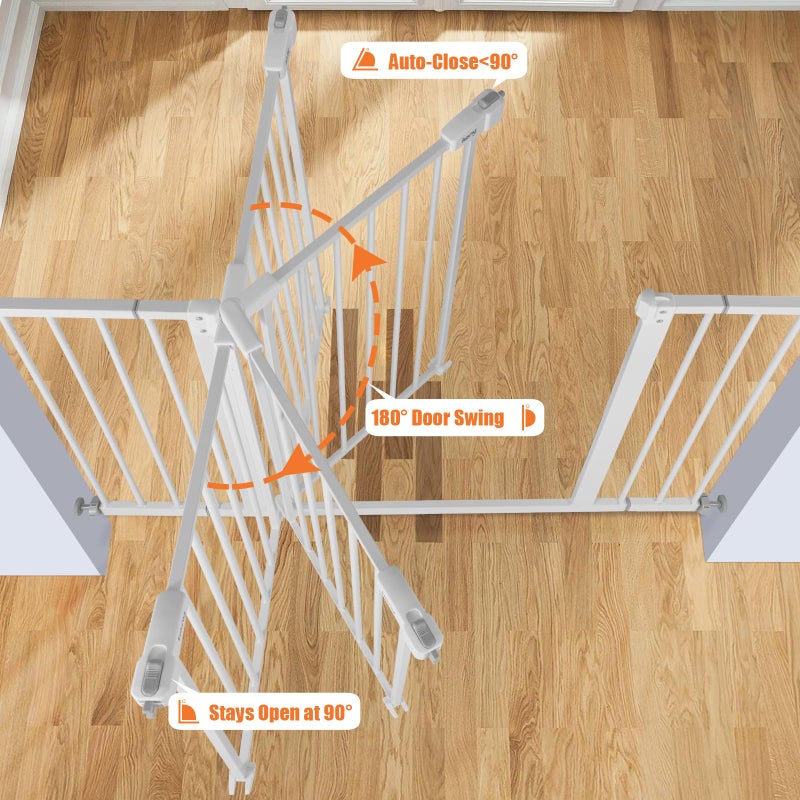 keny 29"-42.5" Baby Gate for Stairs, Auto Close Safety Dog Gate, Pressure Mounted Easy Walk Through Pet Gate for Doorways, Durable Stair Gate, 30" Tall, White - Image 5