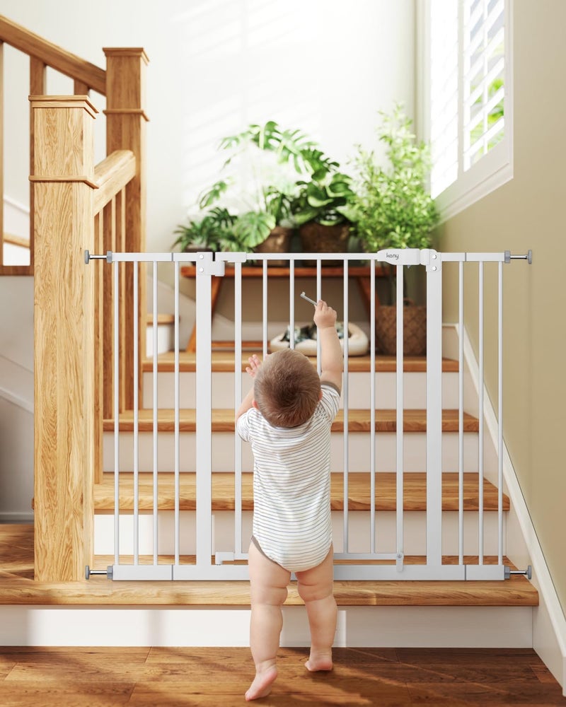 keny 29"-42.5" Baby Gate for Stairs, Auto Close Safety Dog Gate, Pressure Mounted Easy Walk Through Pet Gate for Doorways, Durable Stair Gate, 30" Tall, White - Image 2