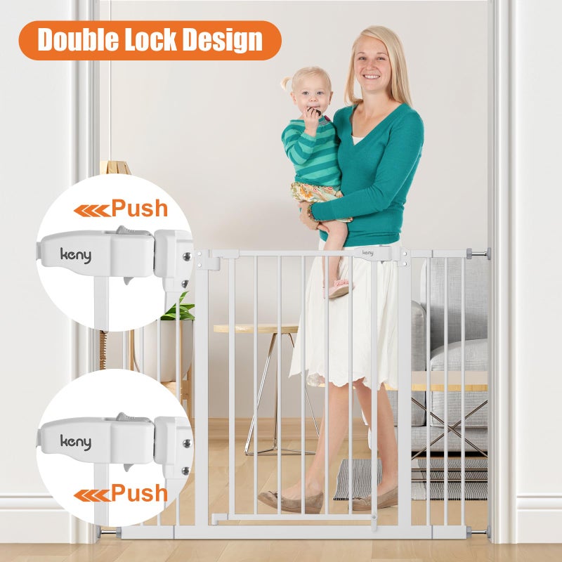 keny 29"-42.5" Baby Gate for Stairs, Auto Close Safety Dog Gate, Pressure Mounted Easy Walk Through Pet Gate for Doorways, Durable Stair Gate, 30" Tall, White - Image 4