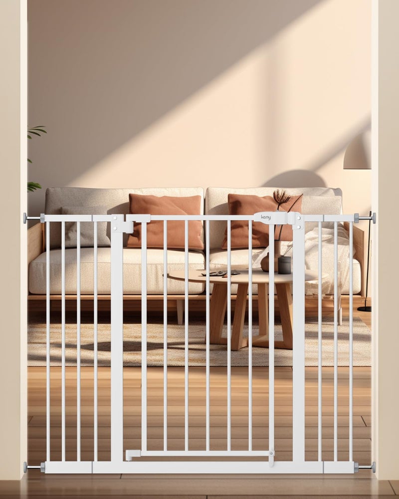 keny 29"-42.5" Baby Gate for Stairs, Auto Close Safety Dog Gate, Pressure Mounted Easy Walk Through Pet Gate for Doorways, Durable Stair Gate, 30" Tall, White - Image 1