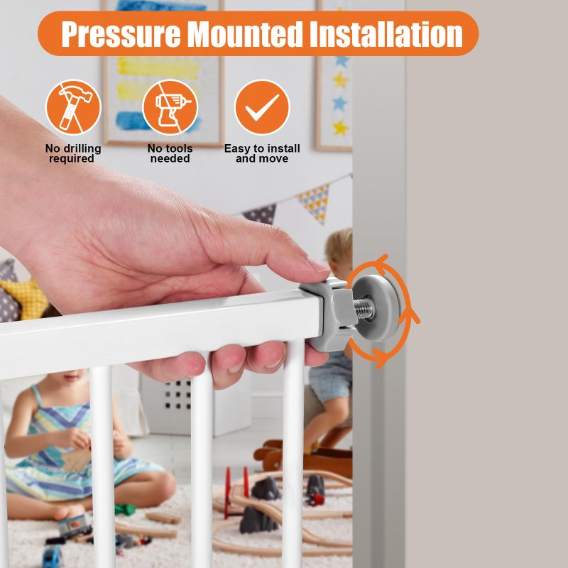 keny 29"-42.5" Baby Gate for Stairs, Auto Close Safety Dog Gate, Pressure Mounted Easy Walk Through Pet Gate for Doorways, Durable Stair Gate, 30" Tall, White - Image 3
