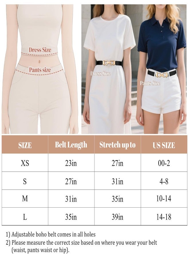 وير فور يو مجموعة من 3 أحزمة خصر نسائية رفيعة مطاطية من WERFORU، مزودة بإبزيم ذهبي، حزام رفيع قابل للتمدد مناسب للجينز والفساتين، أسود + بني + أبيض، مقاس متوسط، طول الحزام 31 بوصة، قابل للتمدد حتى 35 بوصة - Image 5