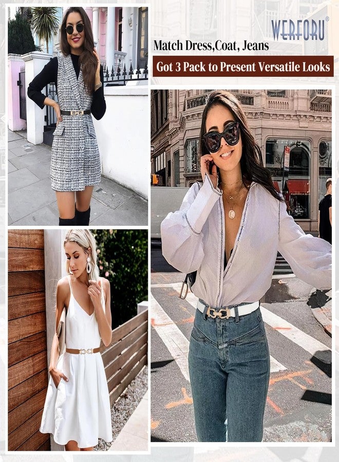 وير فور يو مجموعة من 3 أحزمة خصر نسائية رفيعة مطاطية من WERFORU، مزودة بإبزيم ذهبي، حزام رفيع قابل للتمدد مناسب للجينز والفساتين، أسود + بني + أبيض، مقاس متوسط، طول الحزام 31 بوصة، قابل للتمدد حتى 35 بوصة - Image 4