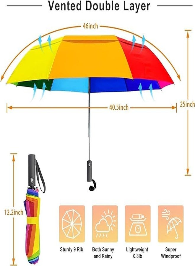 ShipFayda Auto open close folding Rainbow Umbrella For Men women - Oversized 46 inch Double Layer Windproof Extra Large Perfect for Rain, Wind, Travel, sun, Golf, Snow (Pack of 1) - Image 5