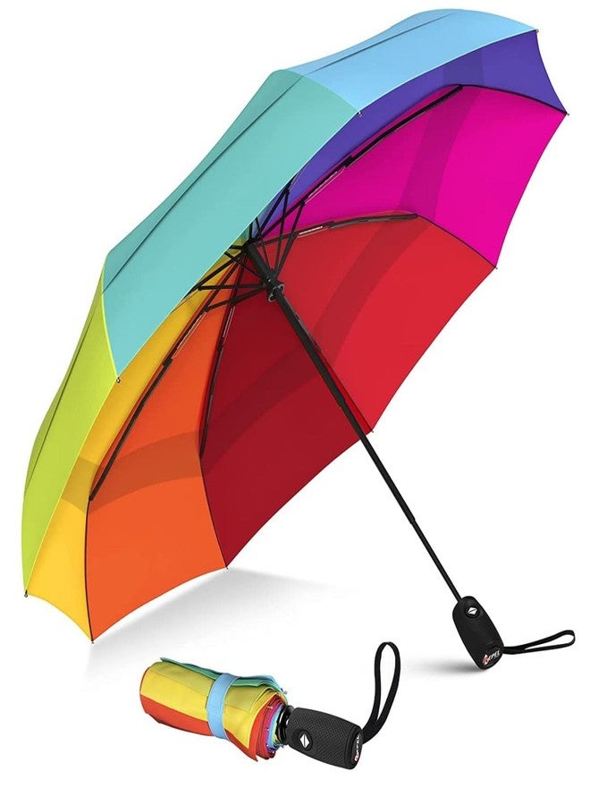 ShipFayda Auto open close folding Rainbow Umbrella For Men women - Oversized 46 inch Double Layer Windproof Extra Large Perfect for Rain, Wind, Travel, sun, Golf, Snow (Pack of 1) - Image 2
