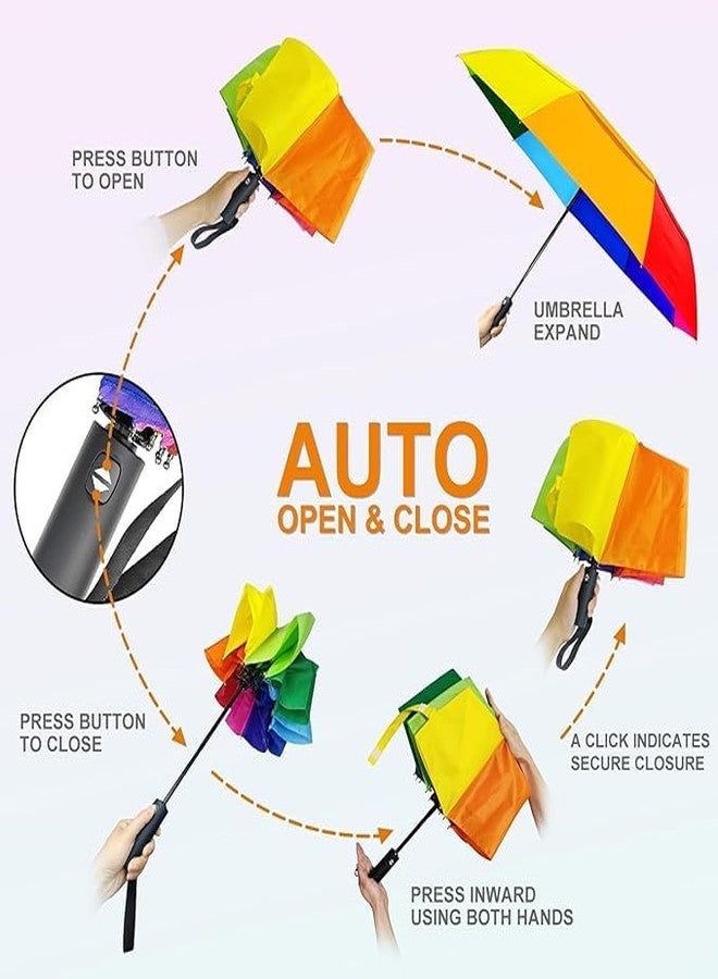 ShipFayda Auto open close folding Rainbow Umbrella For Men women - Oversized 46 inch Double Layer Windproof Extra Large Perfect for Rain, Wind, Travel, sun, Golf, Snow (Pack of 1) - Image 3