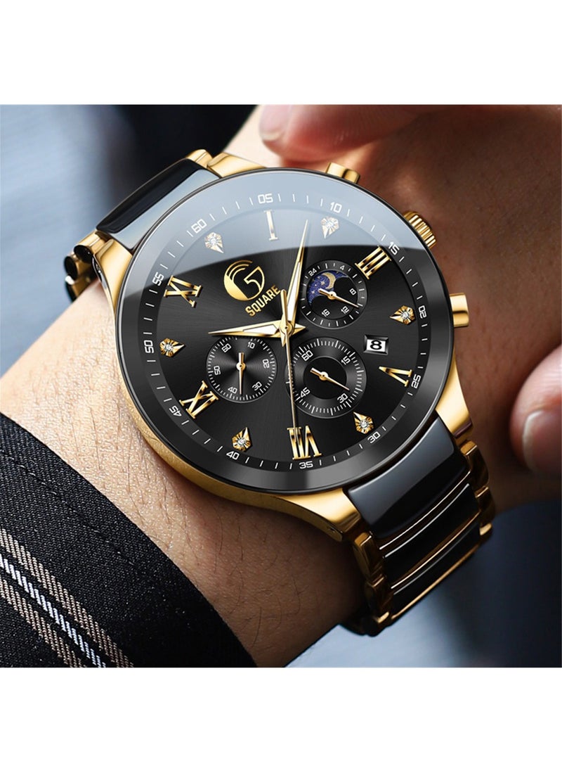 Gsquare Men's Stylish Analog Quartz Black Dial Stainless Steel Watch-7004  - Image 5