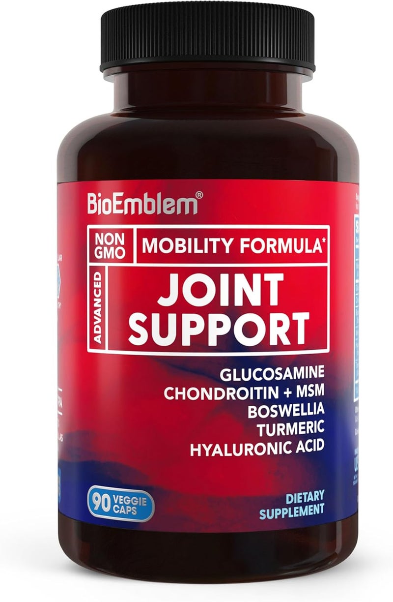 BioEmblem Joint Support  Glucosamine Chondroitin  MSM 1500 MG  with Boswellia Turmeric  Hyaluronic Acid  Joint Health Supplement Mobility Flexibility Cartilage  NonGMO  90 Caps - Image 1