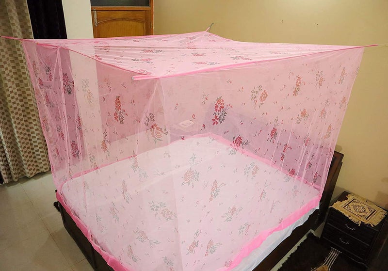 Yeebay Rectangular Shape Soft Flower Printed Mosquito Net (Macchardani) for Single / Double Bed | Foldable Lightweight Mosquito Netting Protection for Baby / Adults (7X7, Pink Print) - Image 1