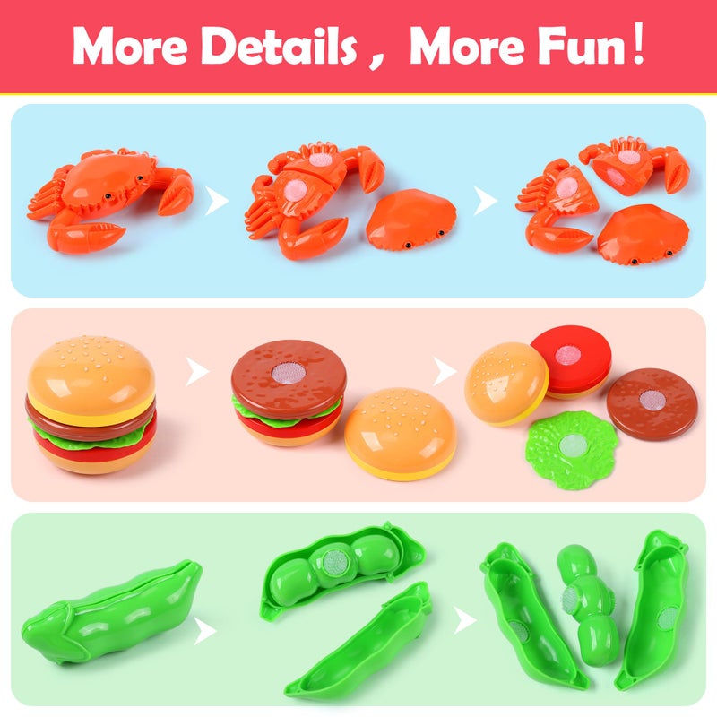 HOLYFUN Play Food Toy Set for Kids Kitchen, Shopping Basket with Cutting Fruit & Vegetables Accessories, Pot and Pan, Plastic Dishes, Toddler Play Kitchen Accessories Educational Toys for Boys Girls - Image 4