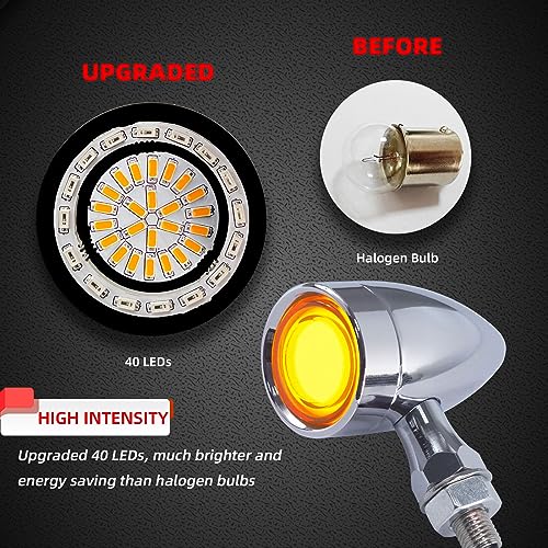 FATECIM 2X Motorcycle 40 LED Bullet Tail Lights Amber Turn Signals Running Brake Stop Lights Motorbike Taillights Rear Blinkers Indicators for Bobber Harley Honda Yamaha Suzuki Kawasaki Chopper Chrome - Image 3