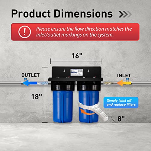iSpring WGB21B-PB 2-Stage Whole House Water Filtration System w/ 10” x 4.5” Carbon Block FC15B and Lead Reducing Filter FCRC15B, 1" Inlet/Outlet Ports - Image 3