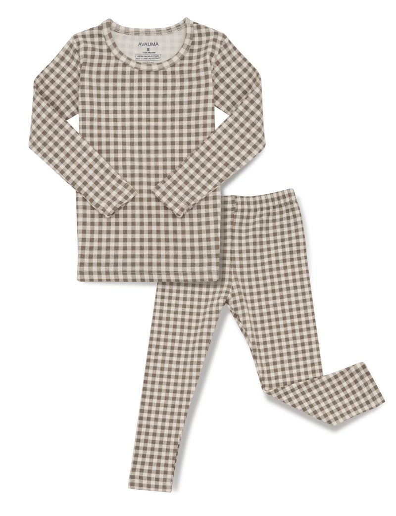 AVAUMA Baby Boys Girls Pajama Set 6M-7T Kids Cute Toddler Snug fit Pattern Design Pjs Cotton Sleepwear (Check_Beige M) - Image 1