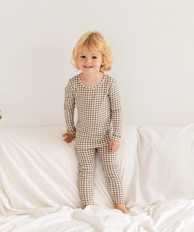 AVAUMA Baby Boys Girls Pajama Set 6M-7T Kids Cute Toddler Snug fit Pattern Design Pjs Cotton Sleepwear (Check_Beige M) - Image 2