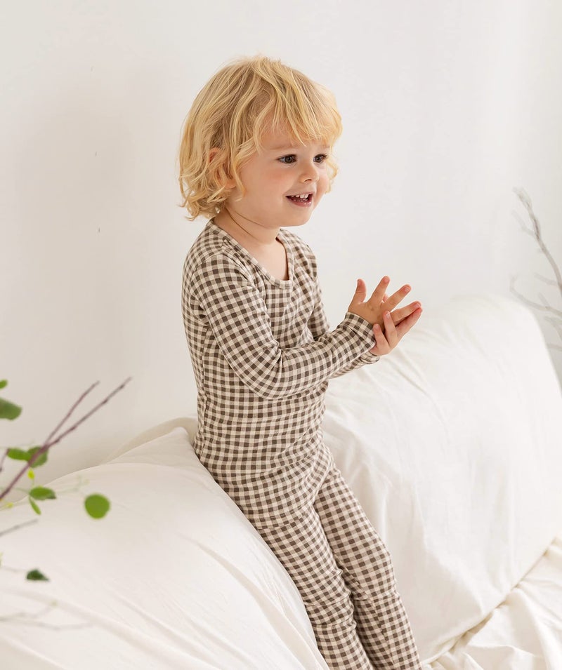 AVAUMA Baby Boys Girls Pajama Set 6M-7T Kids Cute Toddler Snug fit Pattern Design Pjs Cotton Sleepwear (Check_Beige M) - Image 5