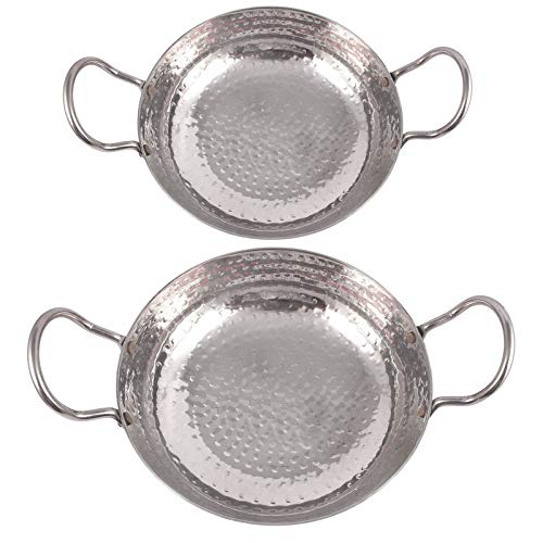 Kitchen SHOPEE Stainless Steel Sandwich Bottom Hammered Kadai Kadhai Cooking Heavy Guage Deep Frying with Handle Cookware Combo Set of 2 1500 ML 2500 ML 10 No 12 No Silver Color - Image 1