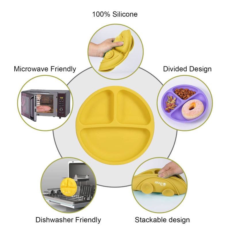 Cibeat Toddler Plates 3 Pack, 100% Silicone Suction Plates for Babies and Toddlers, Microwave and Dishwasher Safe, BPA Free, Divided Design, Pink & Yellow & Purple - Image 3