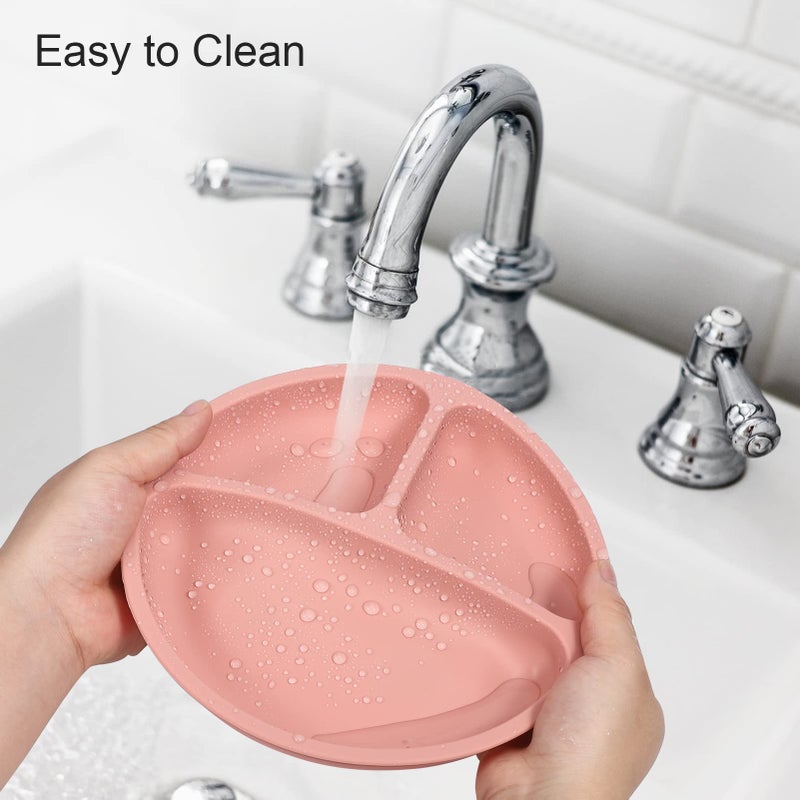 Cibeat Toddler Plates 3 Pack, 100% Silicone Suction Plates for Babies and Toddlers, Microwave and Dishwasher Safe, BPA Free, Divided Design, Pink & Yellow & Purple - Image 5