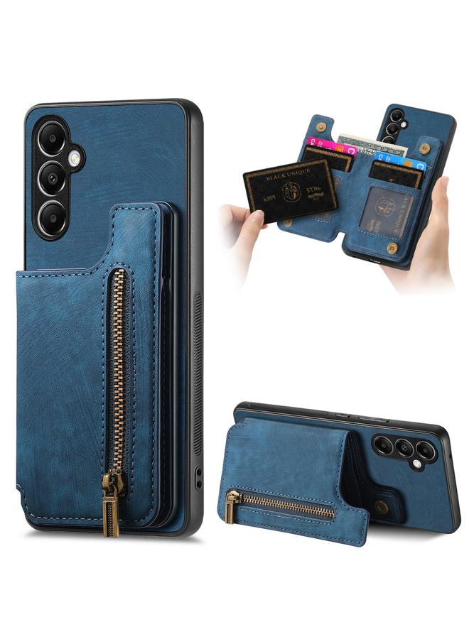 Green Tiger For Samsung Galaxy A54 5G Retro Leather Zipper Wallet Back Phone Case(Blue)