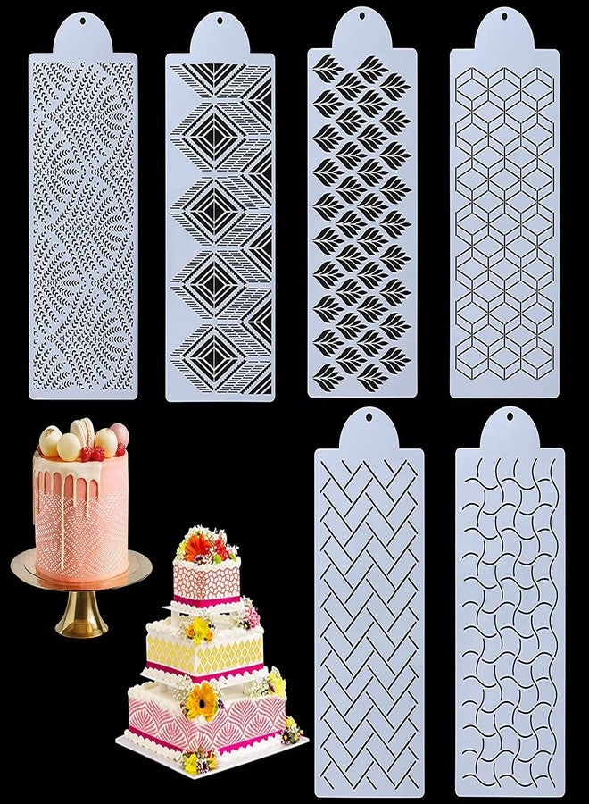 MAKA Set of 6 Cake Decorating Templates Cake Printing Hollow Lace Decoration Molds Plastic Baking Stencils for Cupcake Cookie Wedding Cake Decoration Supplies - Image 1