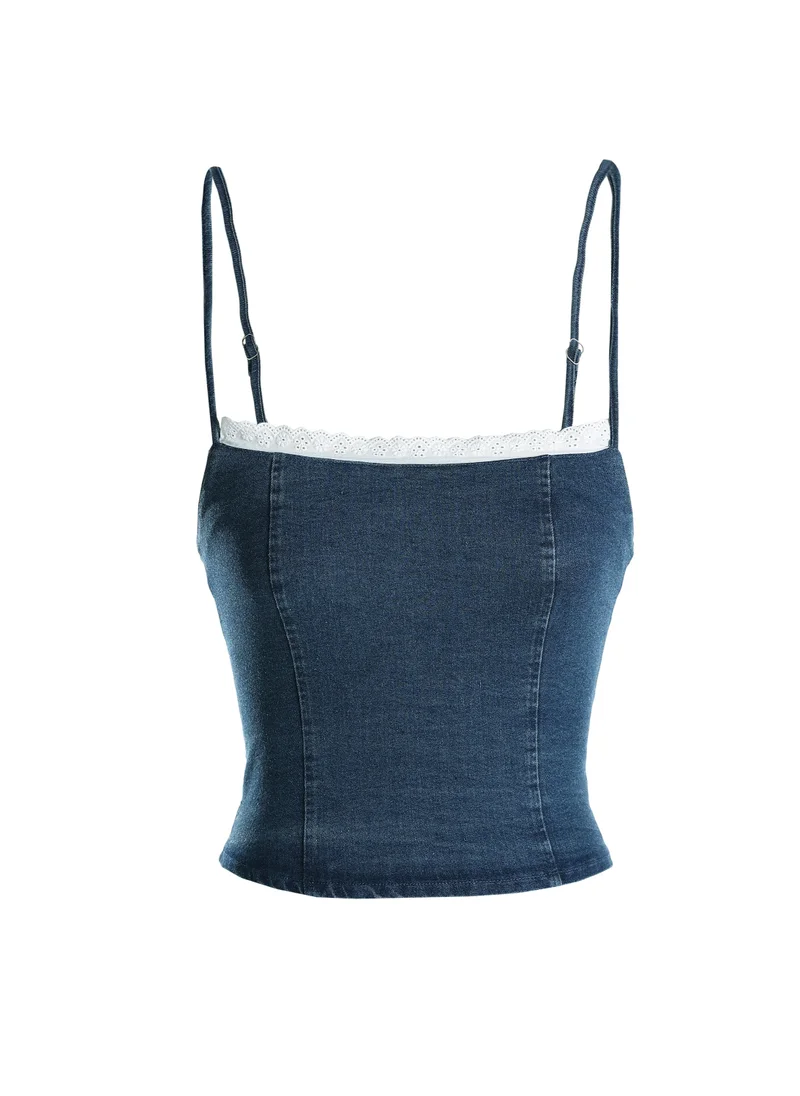 London Rag Spaghetti Strap Vintage Corset Top in Blue